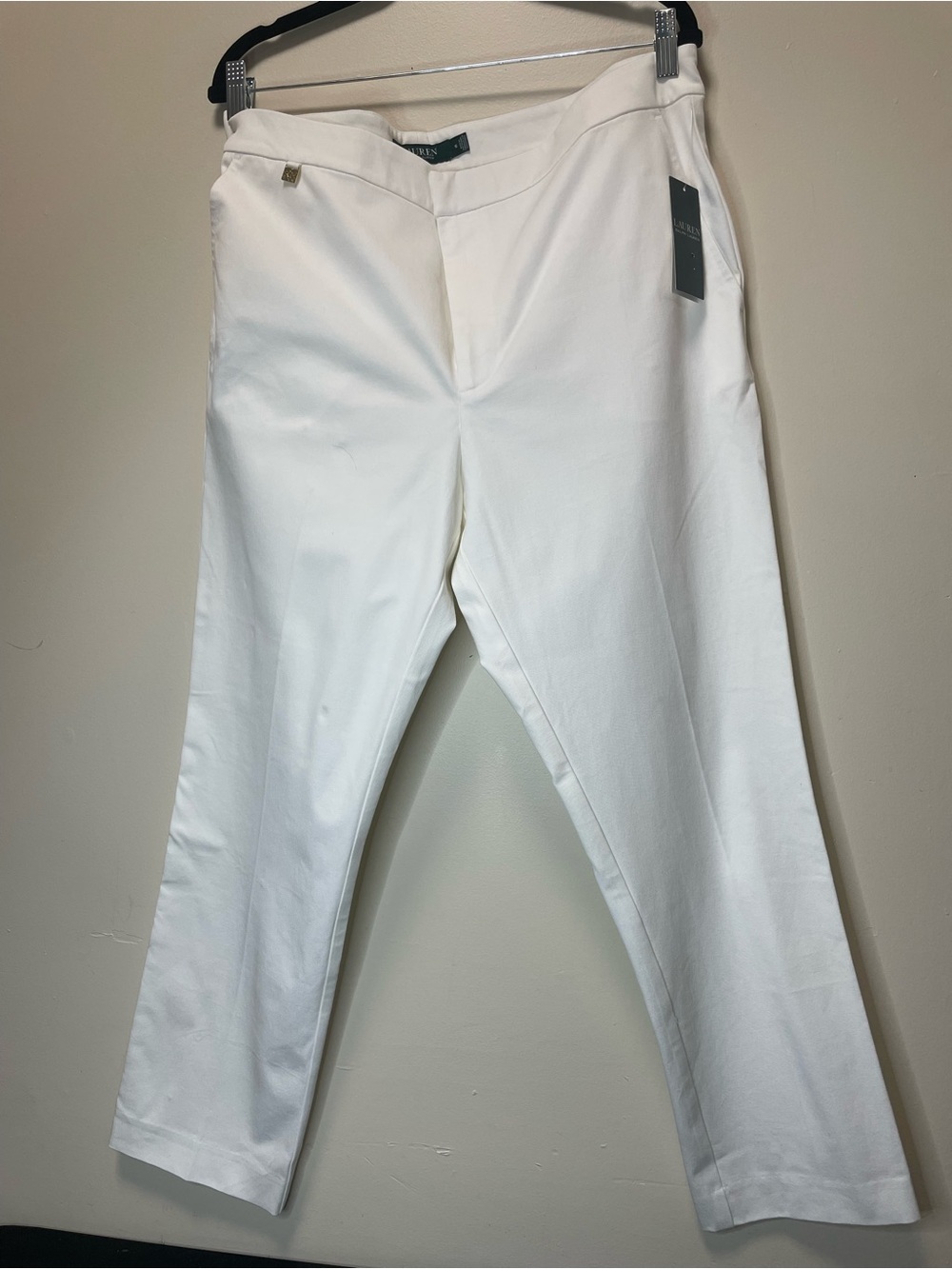 NWT Lauren Ralph Lauren white pants size 16 crisp elegant straight leg@